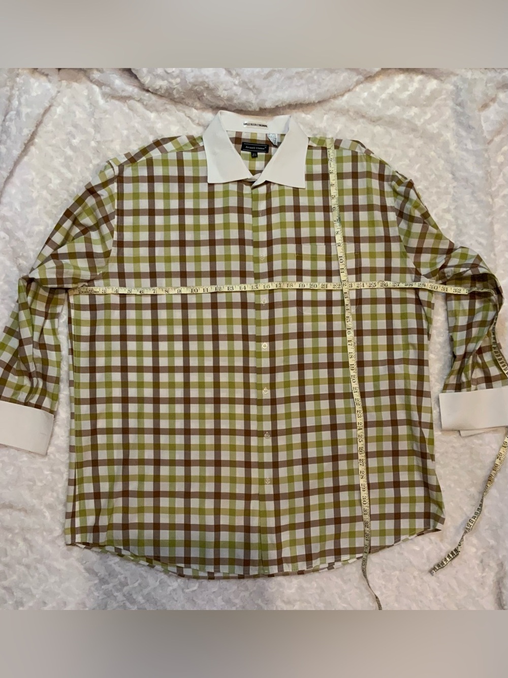 Avanti Uomo White Collar Green & Brown Check Shirt